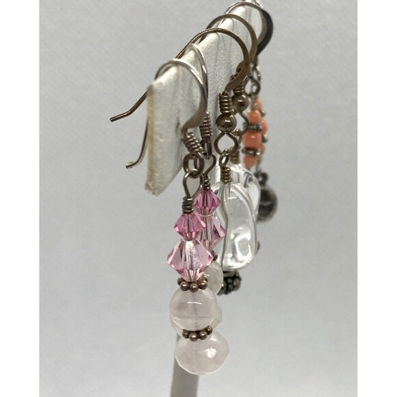 Vintage Lot of 3 Pink Quartz Beaded Dangle Earrings Sterling 925 Silver 11g - Picture 2 of 10